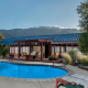 The back entrance of Sakura Bed & Breakfast opens up to the pool area with San Jacinto Mountain views