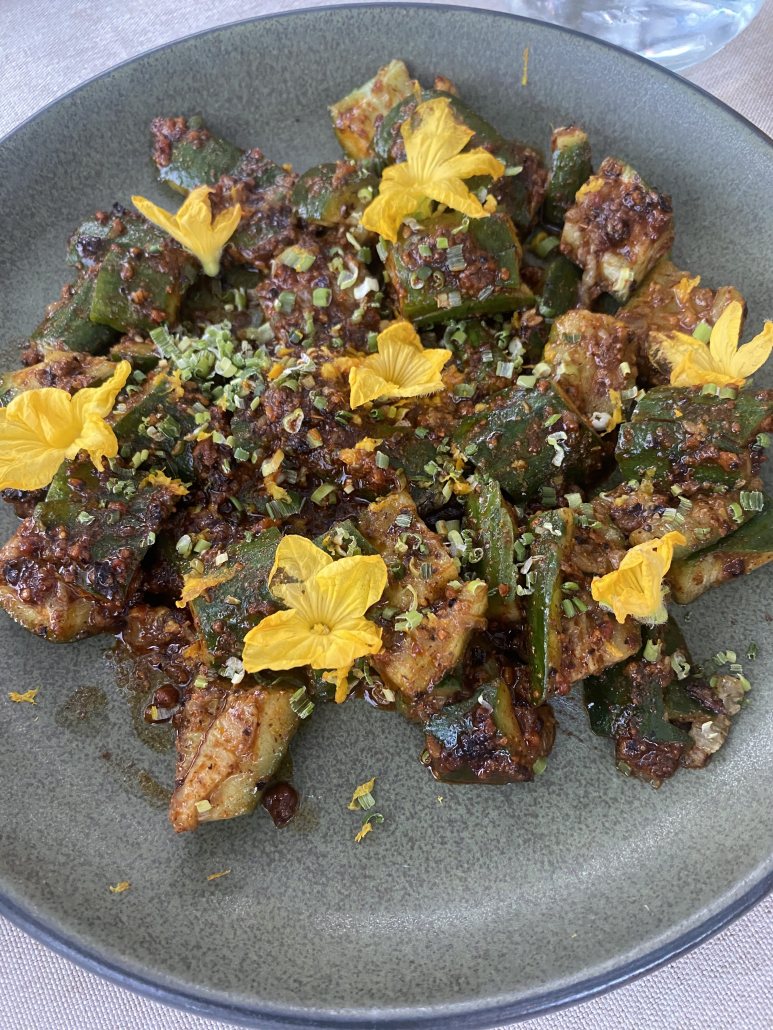 A plate of smashed cucumbers at Sparrows Lodge