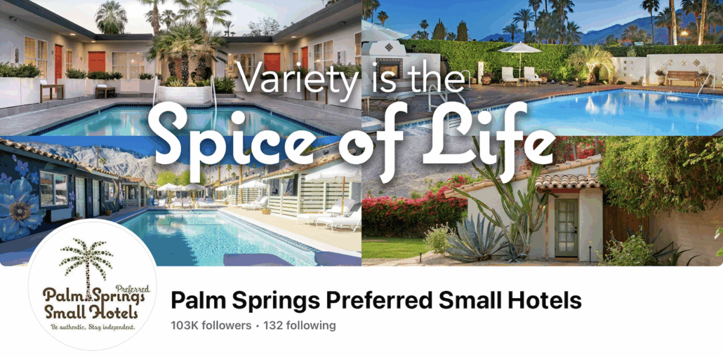 A screenshot showing the cover image of Palm Springs Preferred Small Hotels' Facebook page