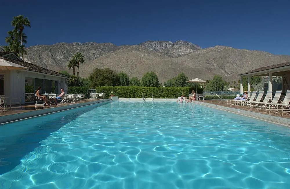 The massive pool at Smoke Tree Ranch in Palm Springs, California, has great mountain views