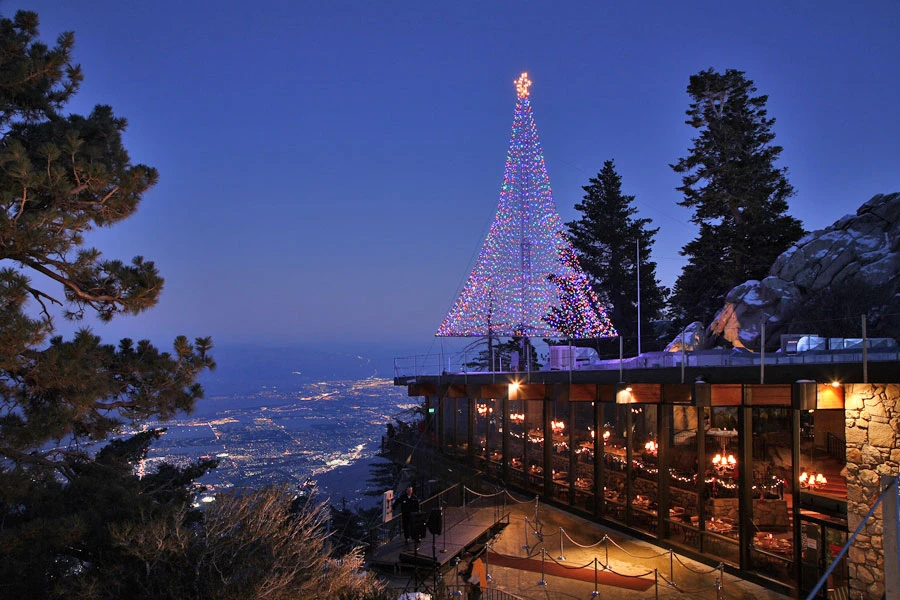 A Christmas tree made of lights above Palm Springs, California