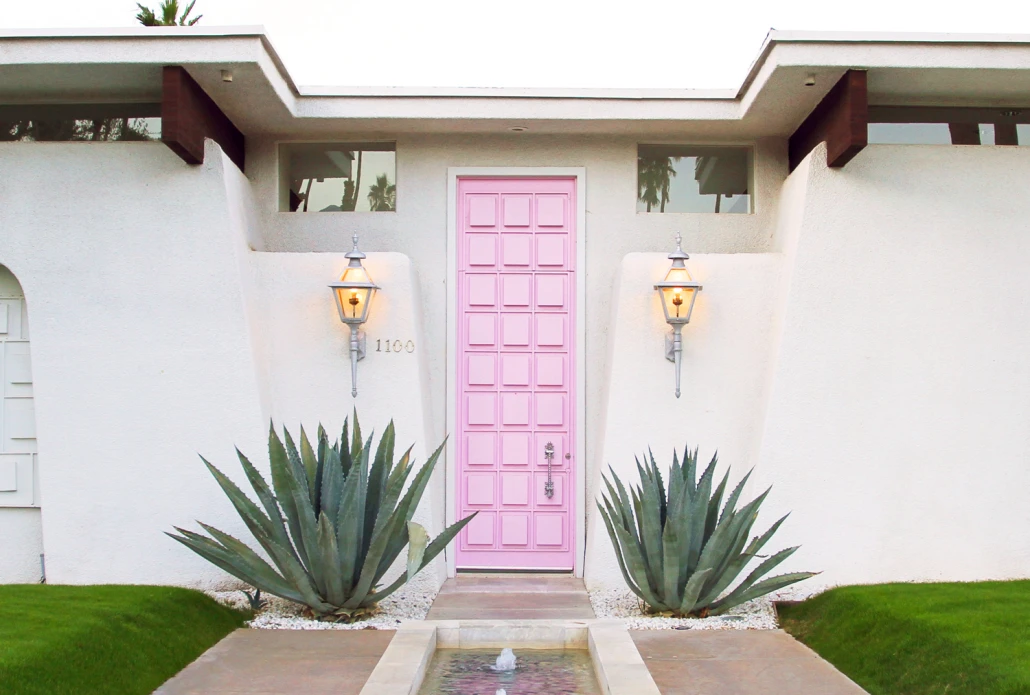 A pink door to a White House in Palm Springs, California