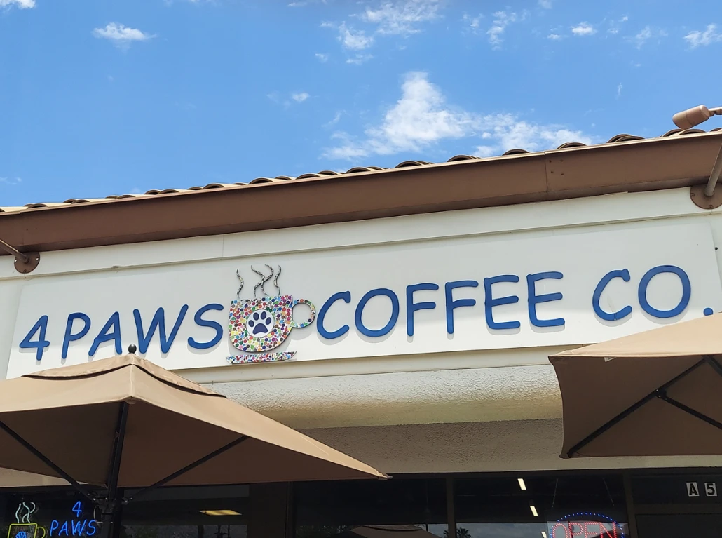 The entrance to 4 Paws Coffee Co. in Palm Springs