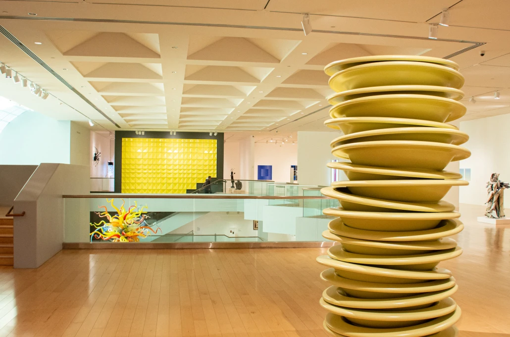 Large art installations inside the Palm Springs Art Museum in California