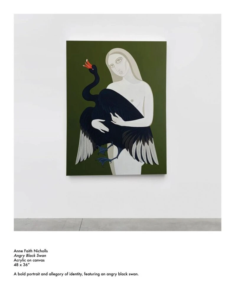 A painting by Anne Faith Nicholls called Angry Black Swan