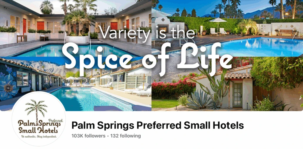 A screenshot showing the cover image of Palm Springs Preferred Small Hotels' Facebook page