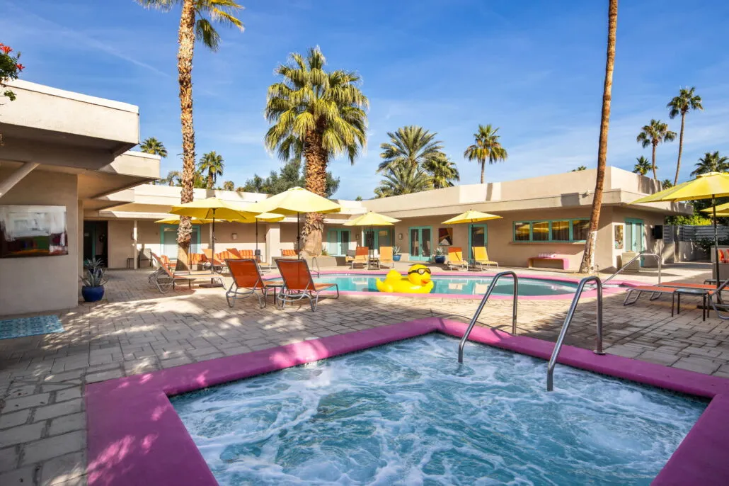 The bubbling in-ground hot tub at El Noa Noa in Palm Springs
